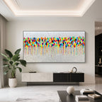 Abstract 'Pulse' canvas art in a modern living room setting.