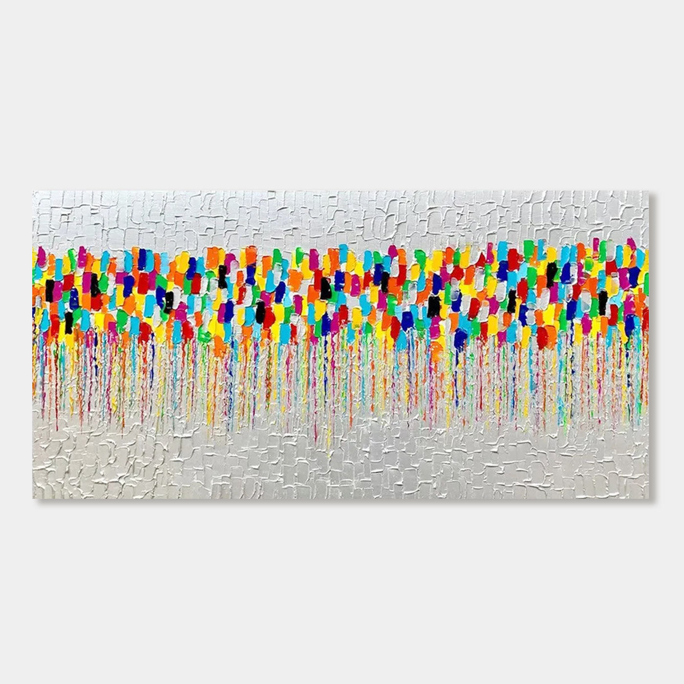 Modern abstract canvas art: 'Pulse' with vibrant colors and textured white background.