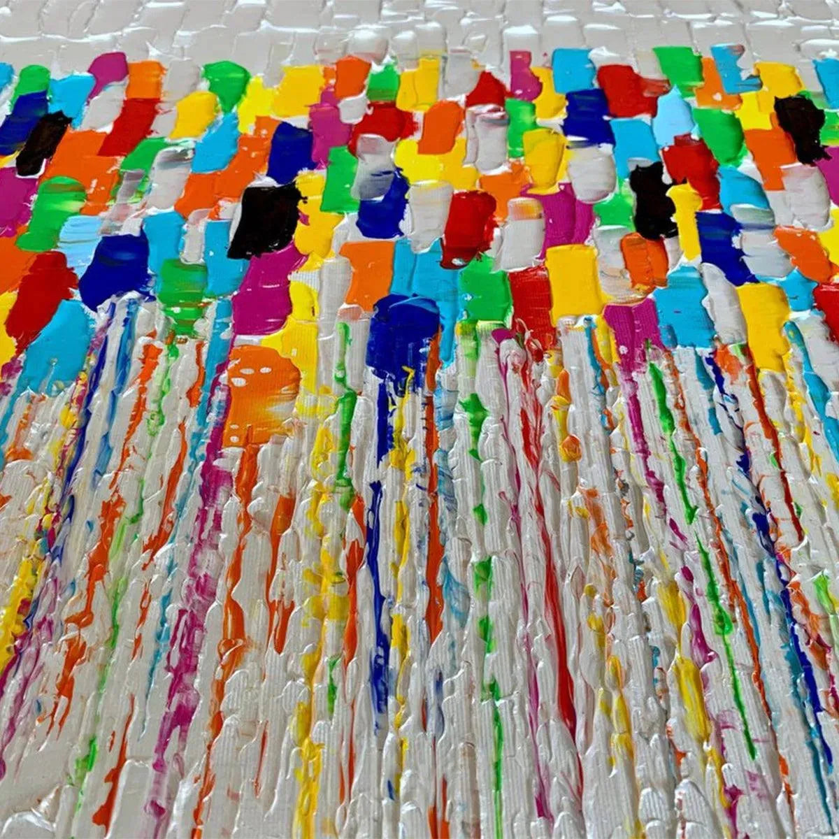 Close-up of the textured palette knife strokes on the 'Pulse' abstract canvas painting.