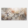 Modern floral painting, Ethereal Harmony, with white and golden blossoms on canvas.