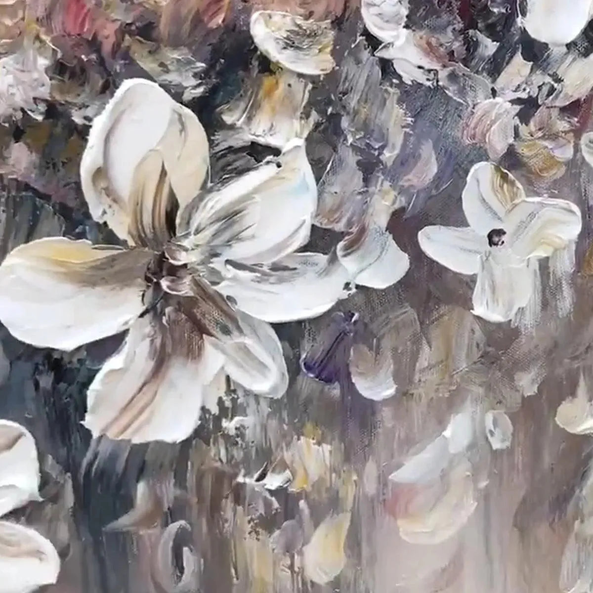 Close-up of white floral details in the Ethereal Harmony painting.