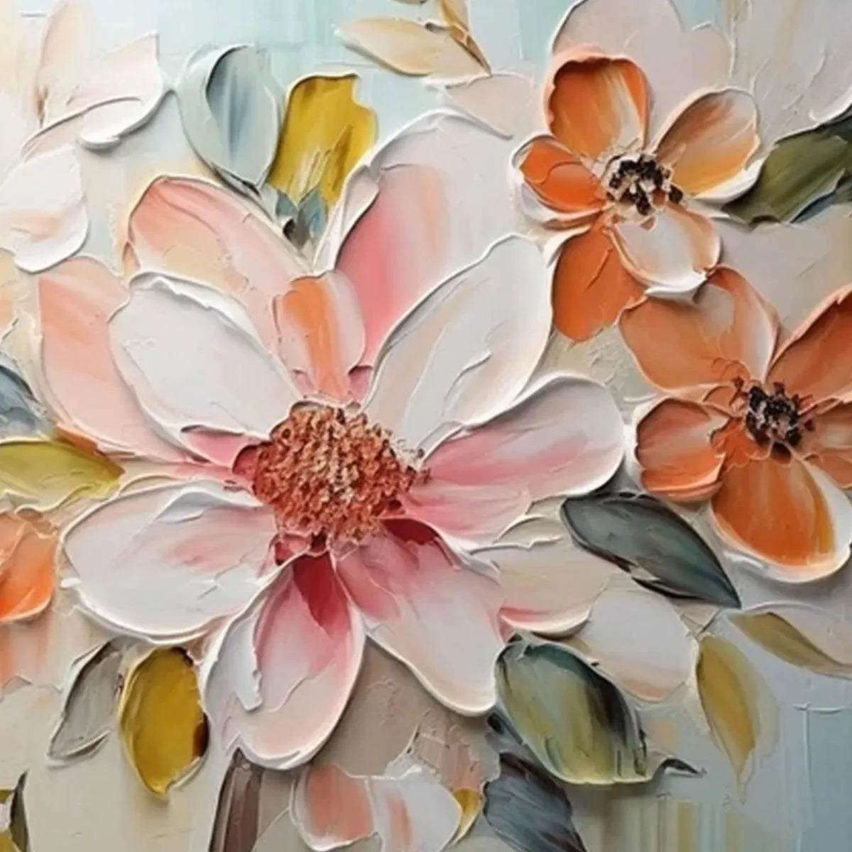 Flora Lucent modern floral wall art in soft pink, peach, and white tones.