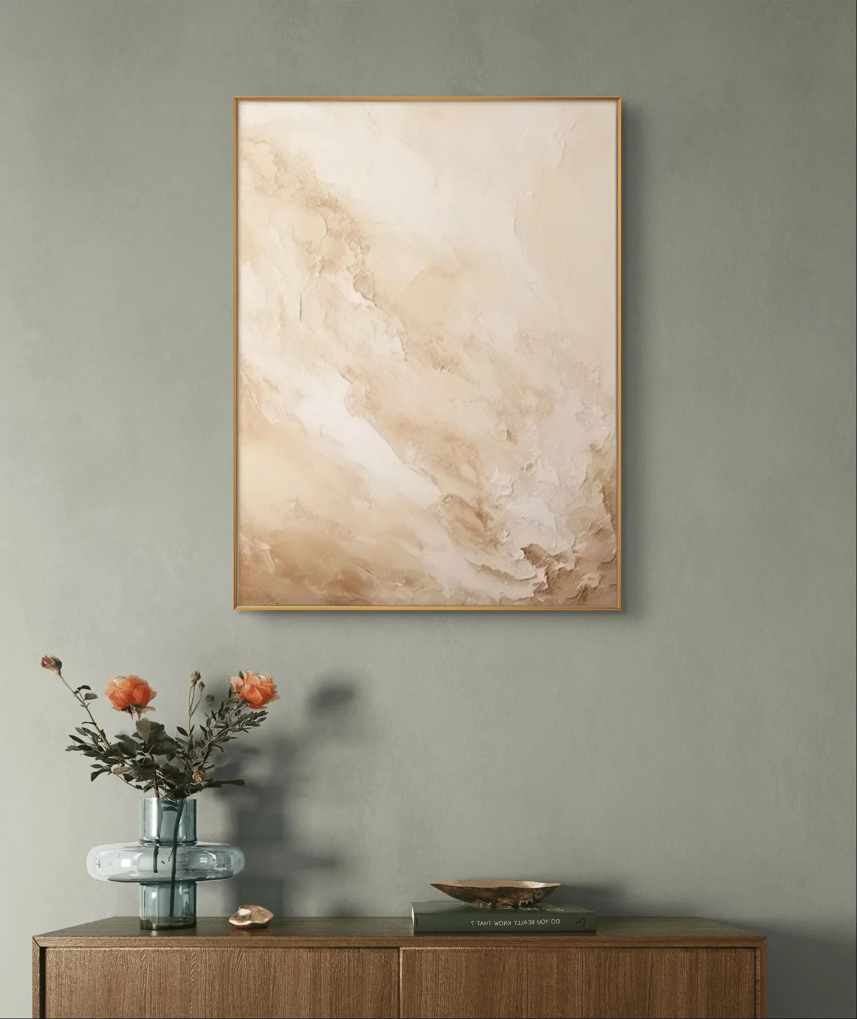 Modern Minimalist Beige and White Canvas Art	 #WS006-StrokesArtHub