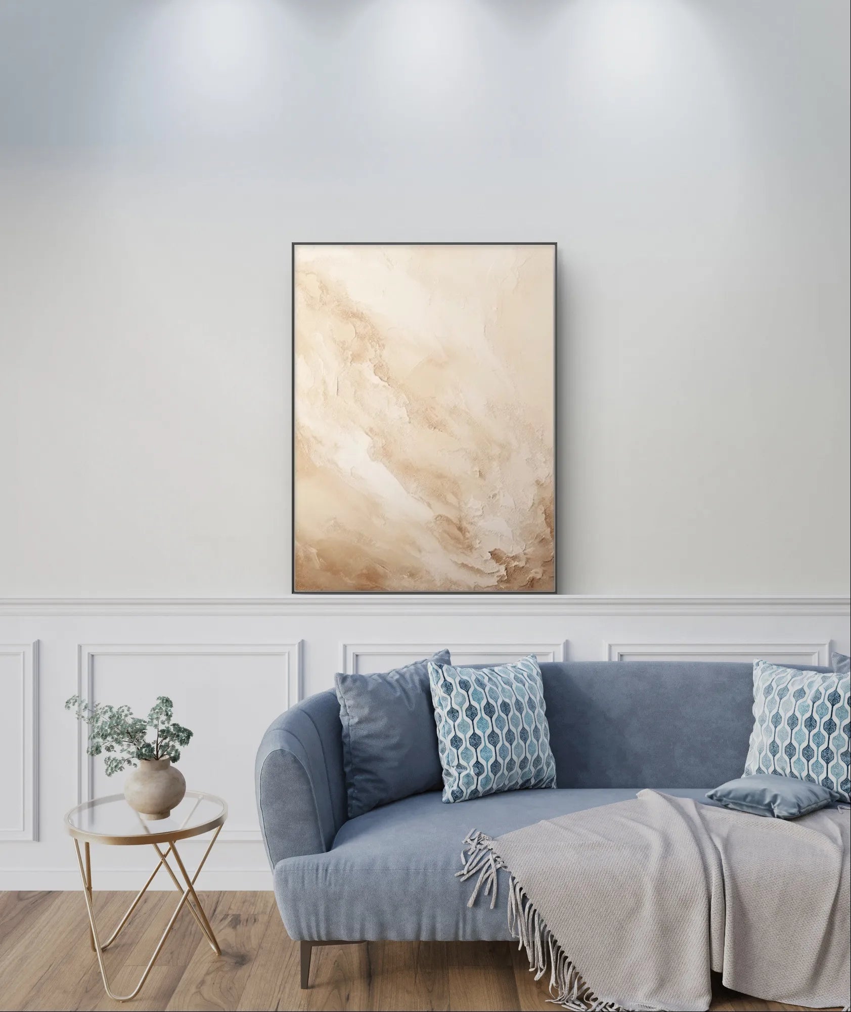 Modern Minimalist Beige and White Canvas Art	 #WS006-StrokesArtHub
