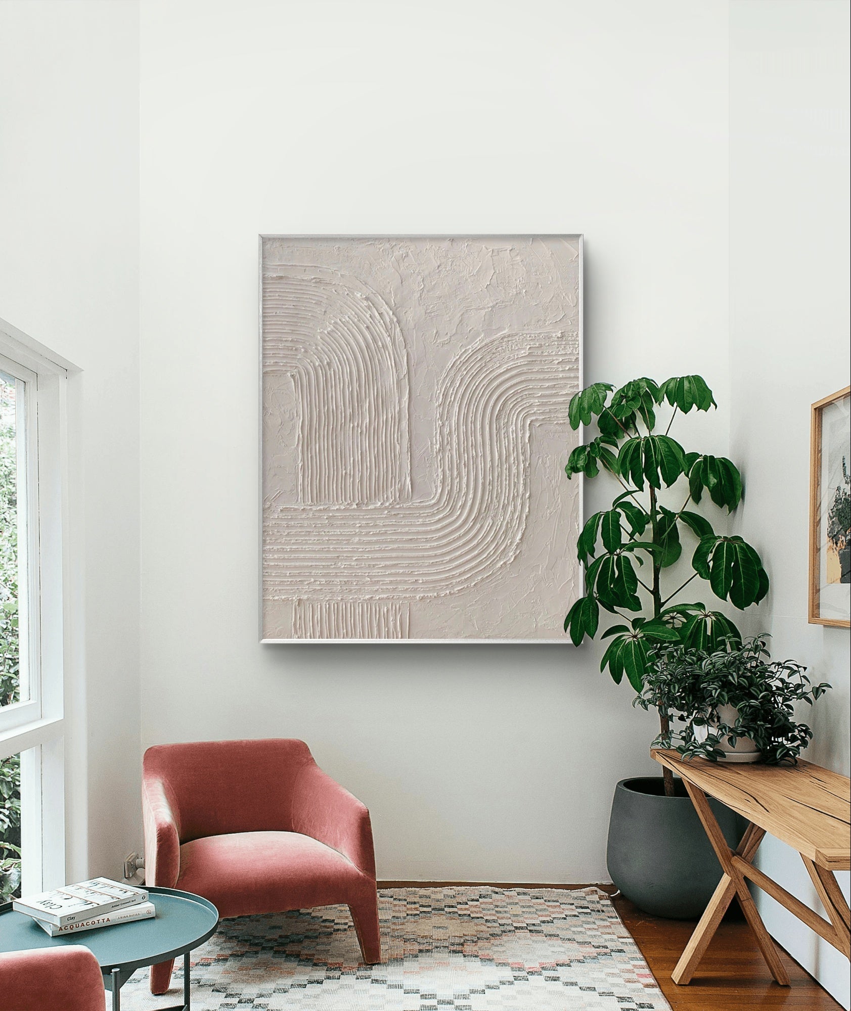 Minimalist Wabi-Sabi textured art with natural textures and simple lines, offering a unique visual and tactile experience.