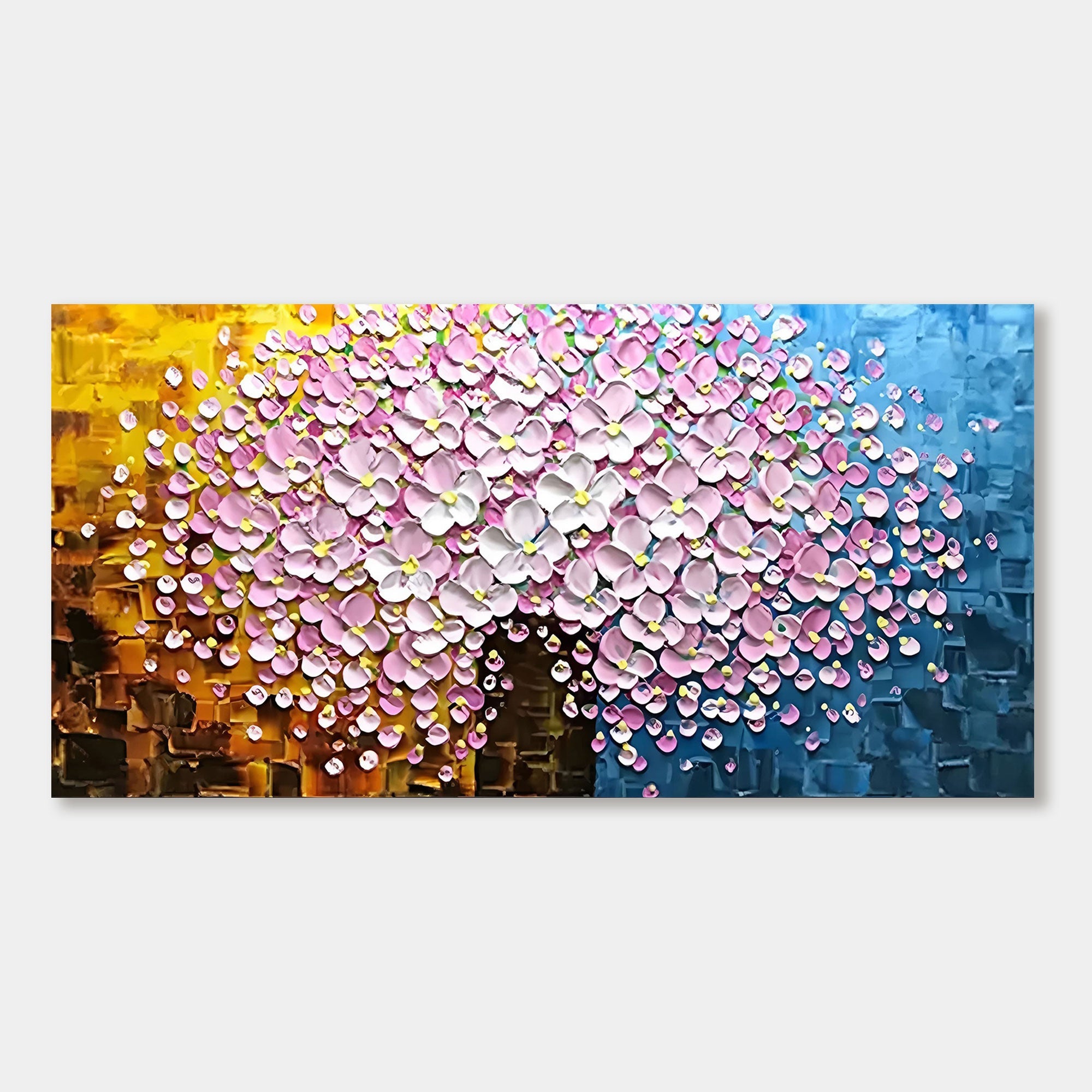 Modern pink floral wall art, 'Twilight Bloom', abstract impasto texture.