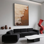 Hand-painted seascape canvas art above a modern sofa.
