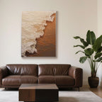 Neutral abstract seascape canvas in a cozy living room.