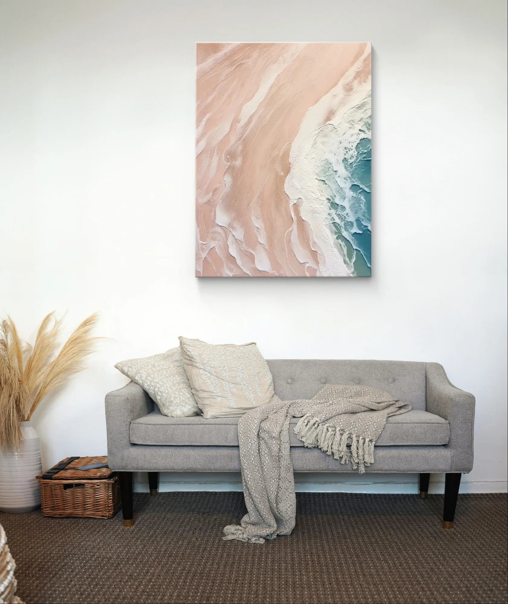 Modern Textured Beach Scene in Pink and White Tones#SEA002