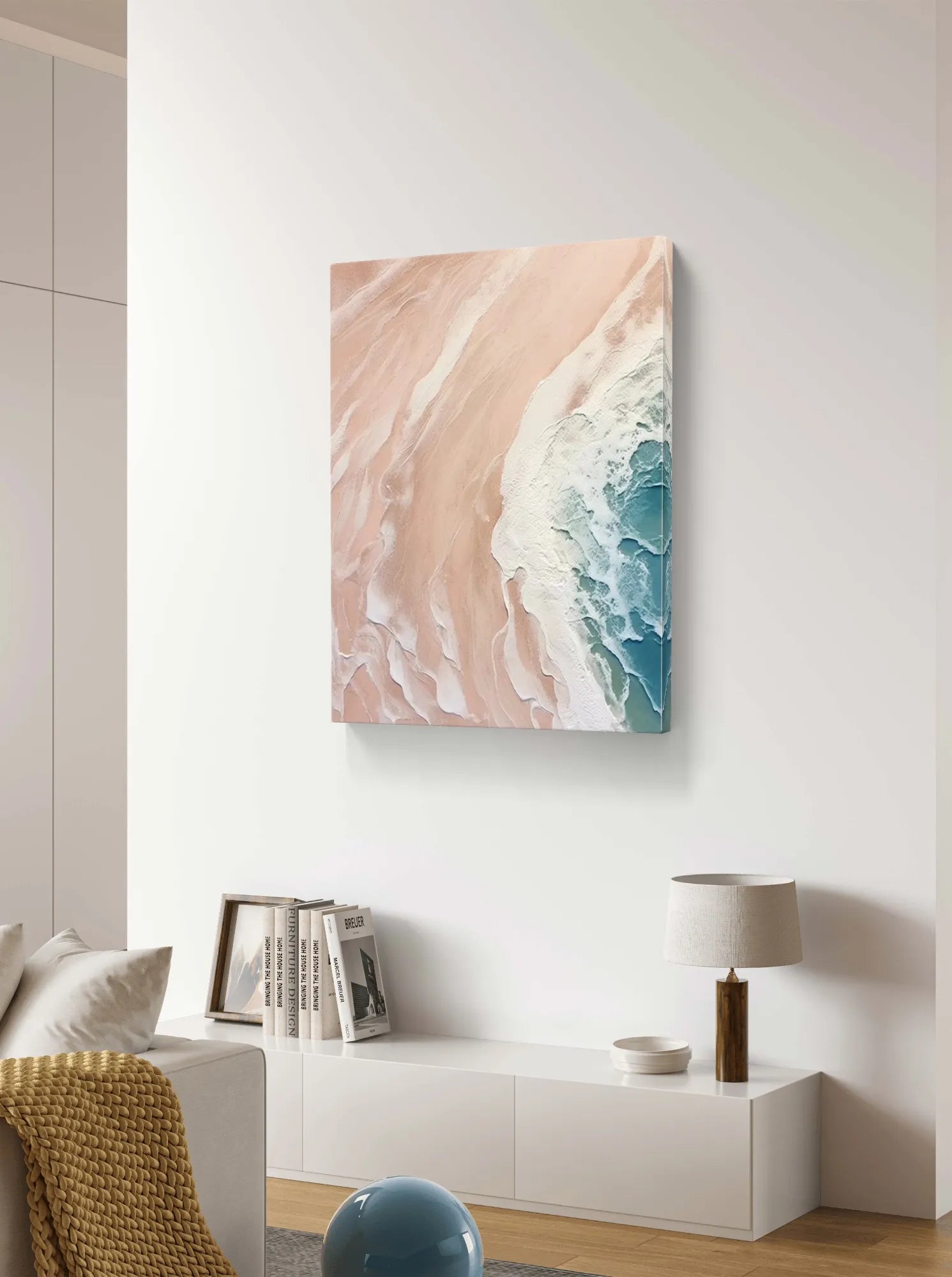 Modern Textured Beach Scene in Pink and White Tones#SEA002