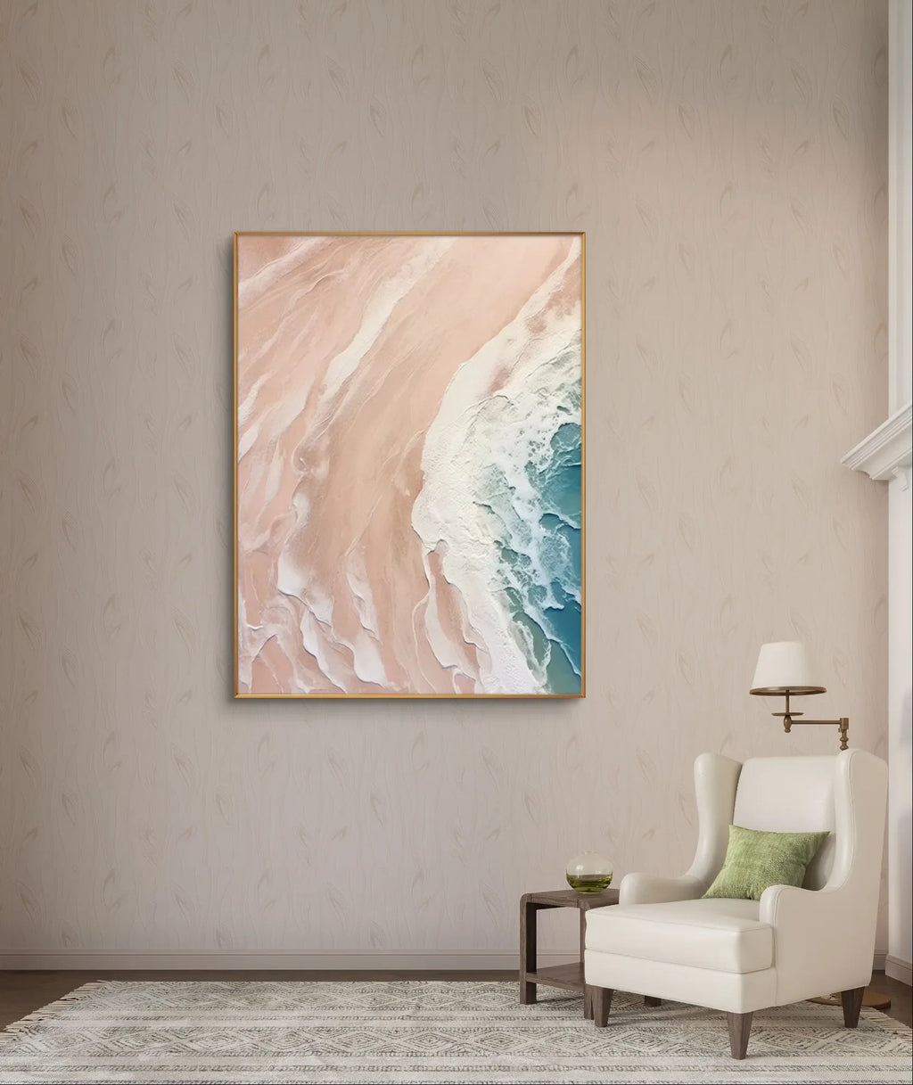 Modern Textured Beach Scene in Pink and White Tones#SEA002