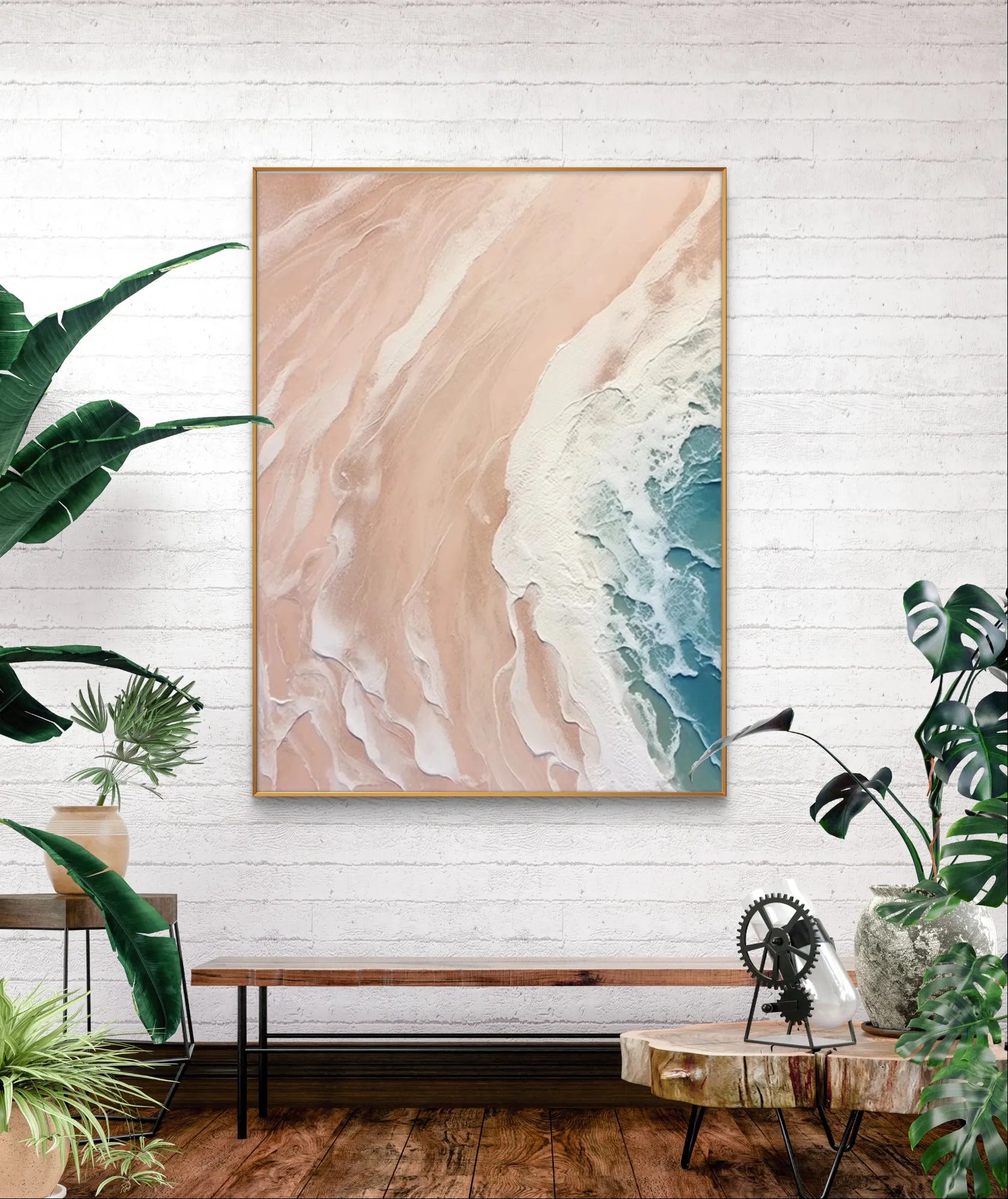 Modern Textured Beach Scene in Pink and White Tones#SEA002