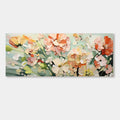 Echoes of Spring: Textured floral painting with pink, orange, and white blooms.