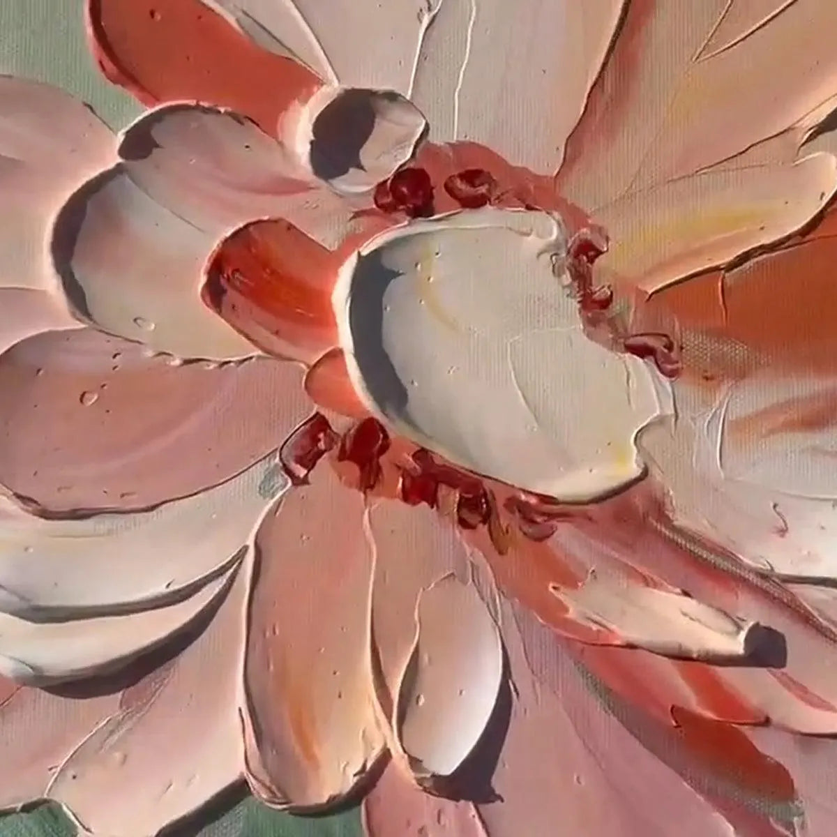 Close-up of the textured brushstrokes on the 'Echoes of Spring' floral painting.
