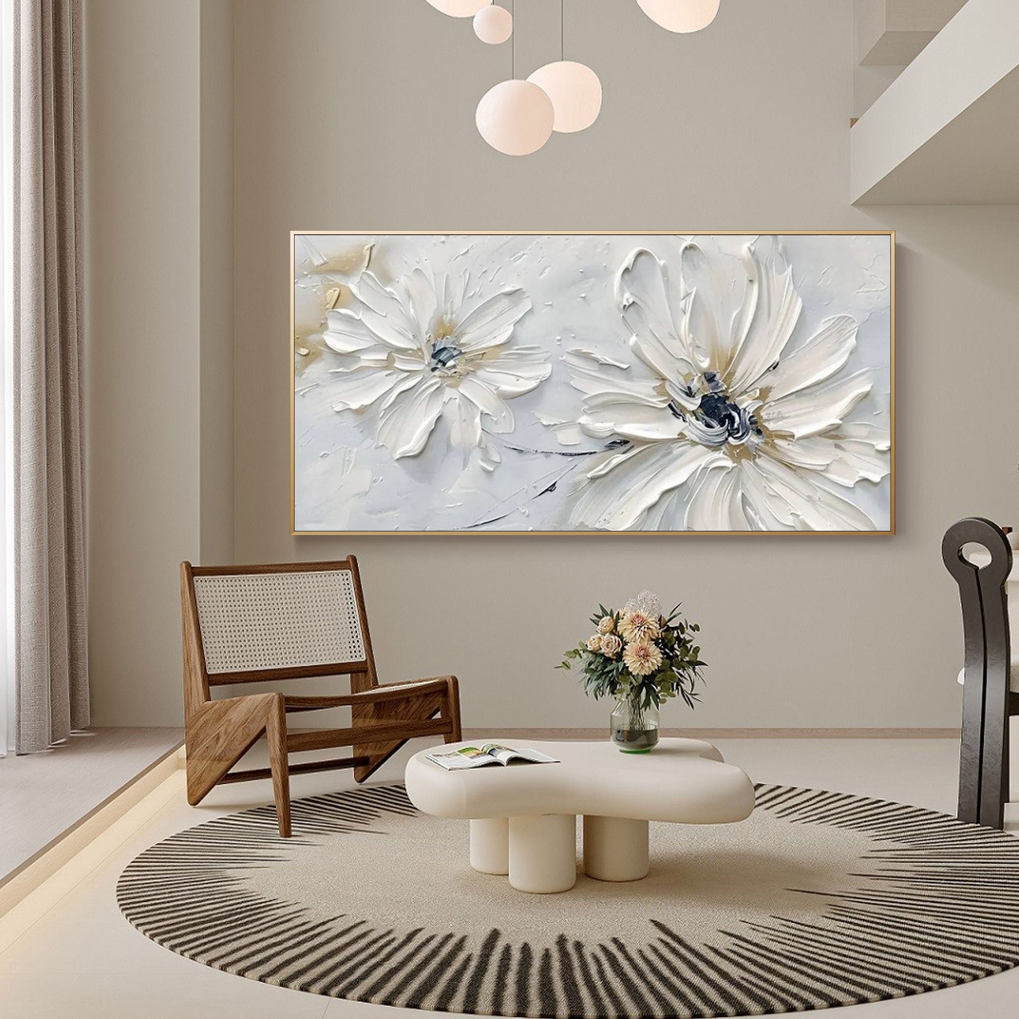 Close-up of 'Petal Whisper' art showing the texture and detail of the white flower petals.