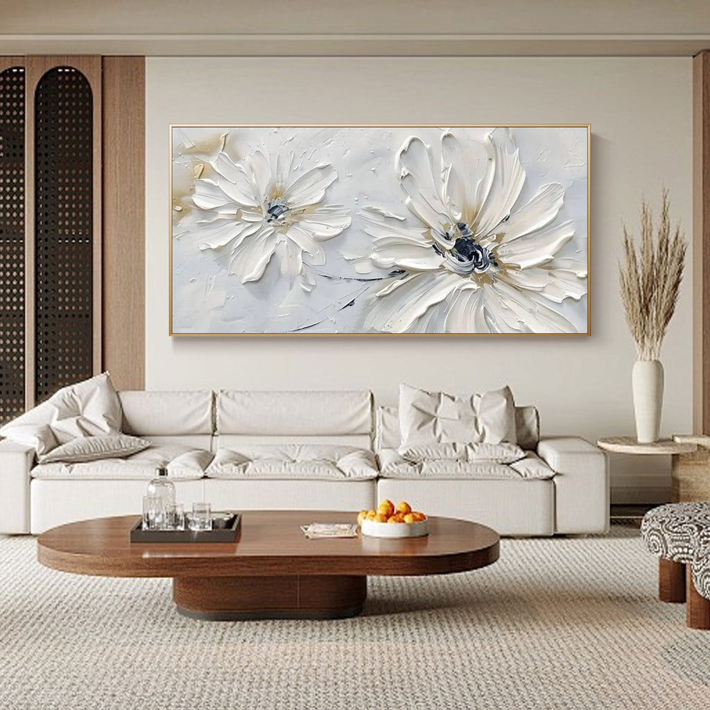 Close-up of 'Petal Whisper' art showing the texture and detail of the white flower petals.