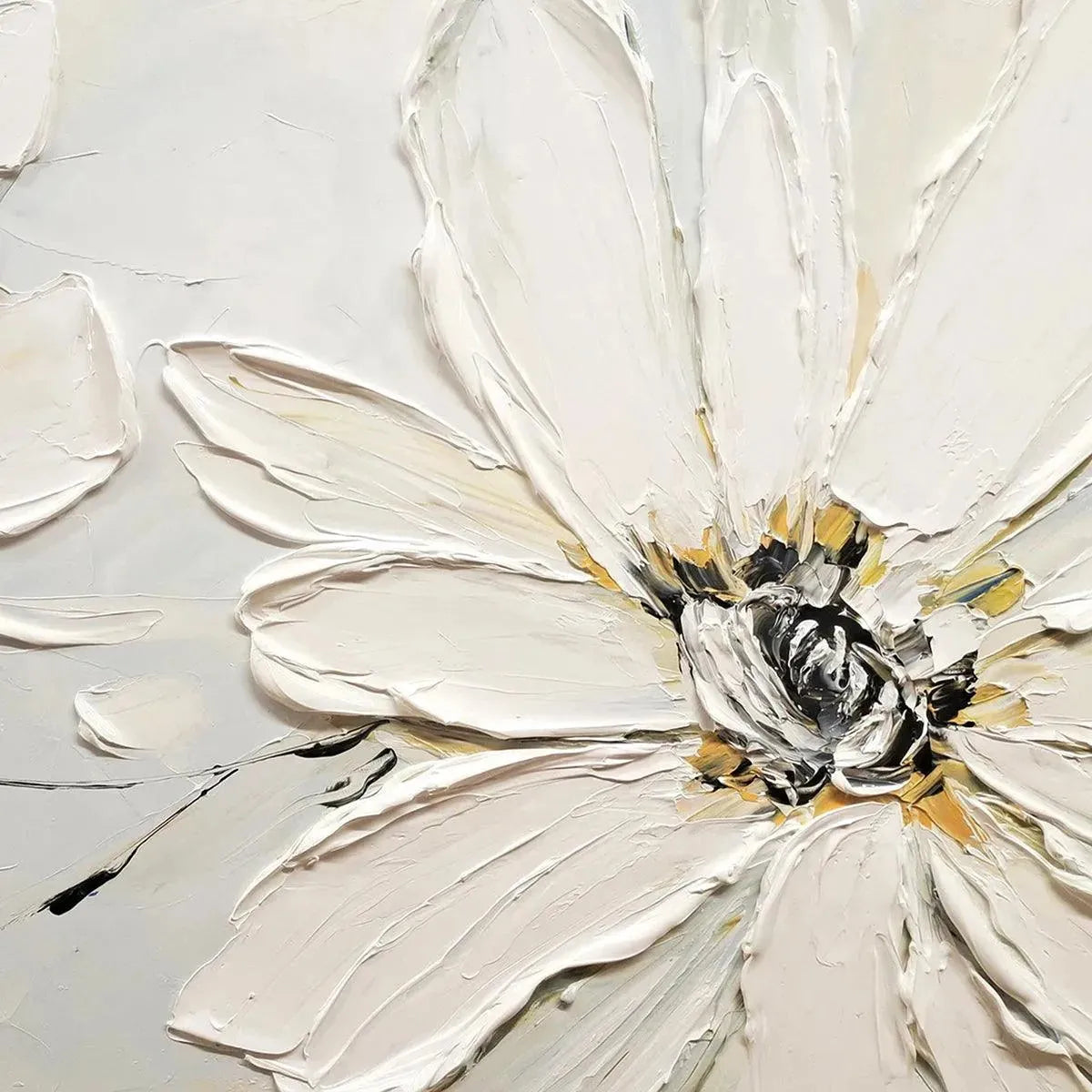 Close-up of 'Petal Whisper' art showing the texture and detail of the white flower petals.