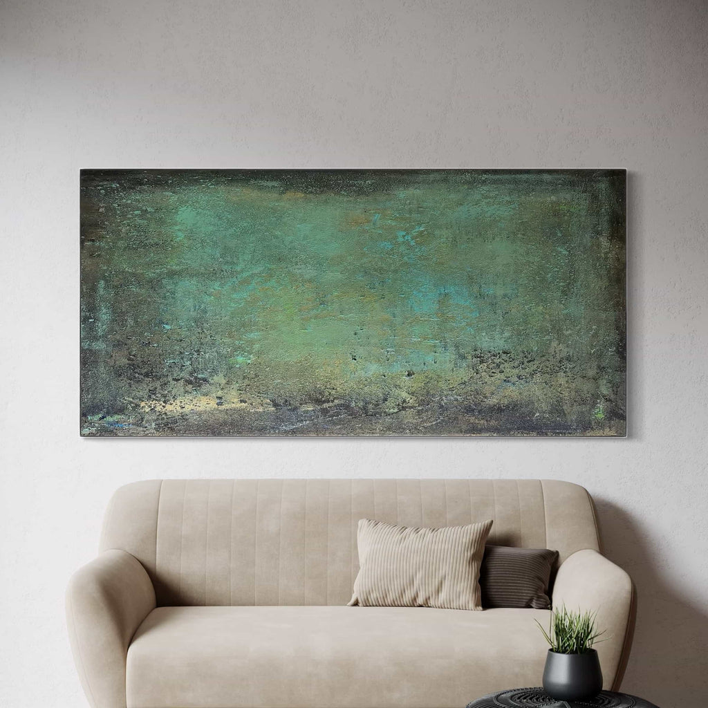 Mid-century Modern green artwork in a contemporary minimalist interior.