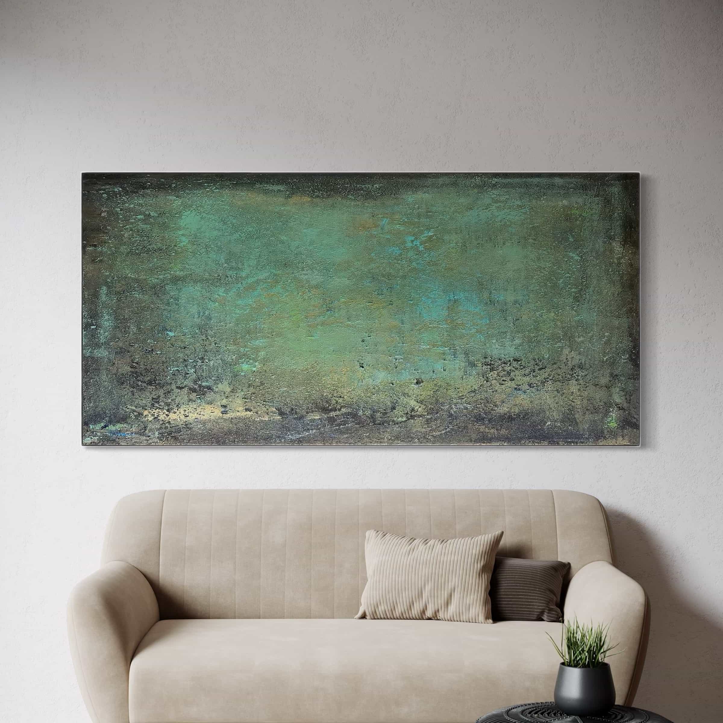 Mid-century Modern green artwork in a contemporary minimalist interior.