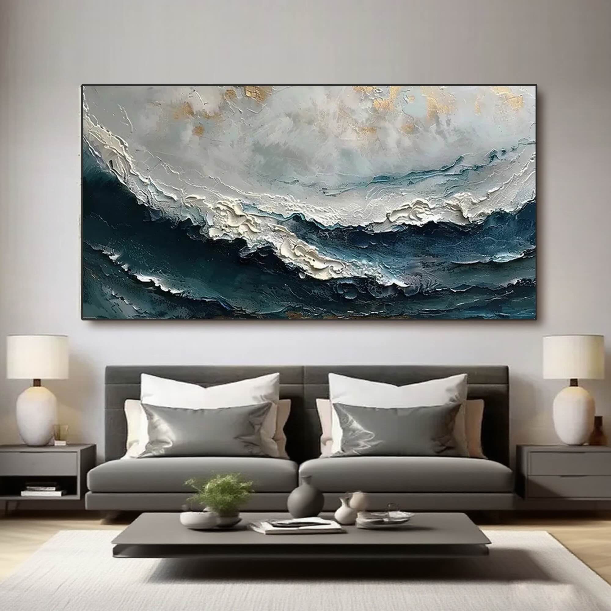 Close-up of Duskwave canvas art showing the texture and framing options.