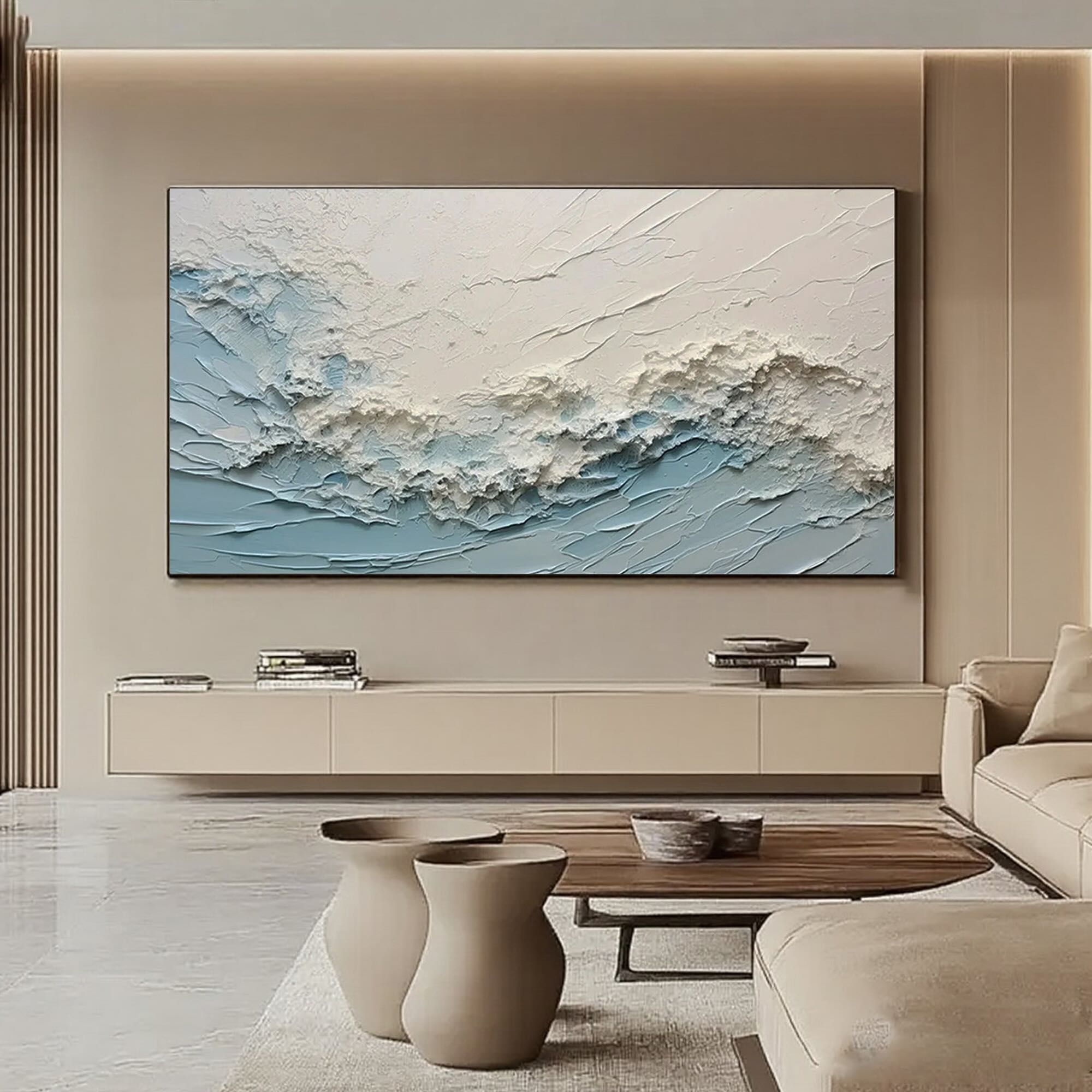 Modern 3D textured ocean wave painting captures the poetic energy of the sea