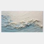 Modern 3D ocean wave painting, blue and white textured wall art.