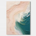 Modern abstract coastal painting 'Sand and Surf IV' with sandy peach and teal waves, hand-painted texture, Lumi Gallery canvas art