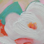 Close-up of textured brushstrokes in 'Floral Whispers' canvas art.