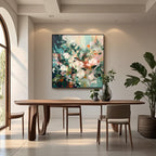 Modern floral canvas art on a gallery wall in a contemporary home.