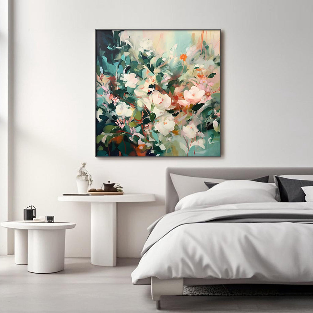 Eco-friendly square abstract canvas artwork: Floral Whispers.