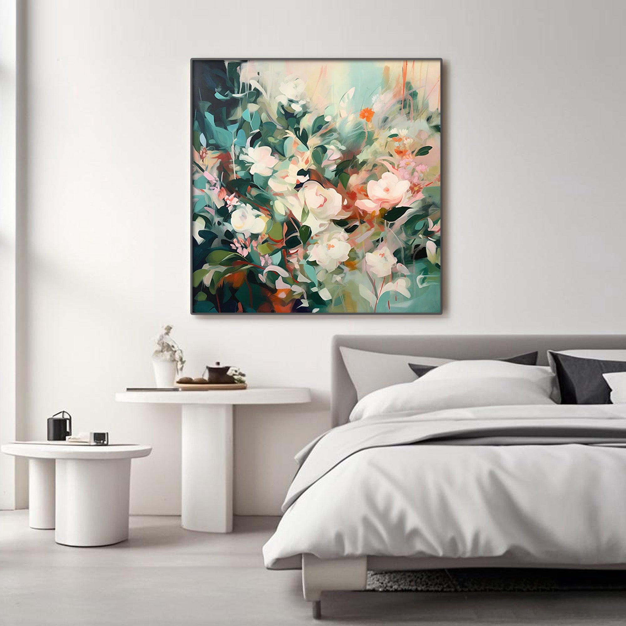 Eco-friendly square abstract canvas artwork: Floral Whispers.