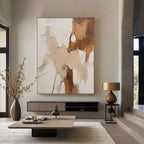 Modern abstract canvas art 'Layered Silence I' with textured earthy tones in contemporary living room