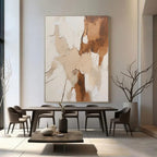 Modern Abstract Minimalist Canvas Art 'Layered Silence I' with earth-toned textured layers, in contemporary dining room