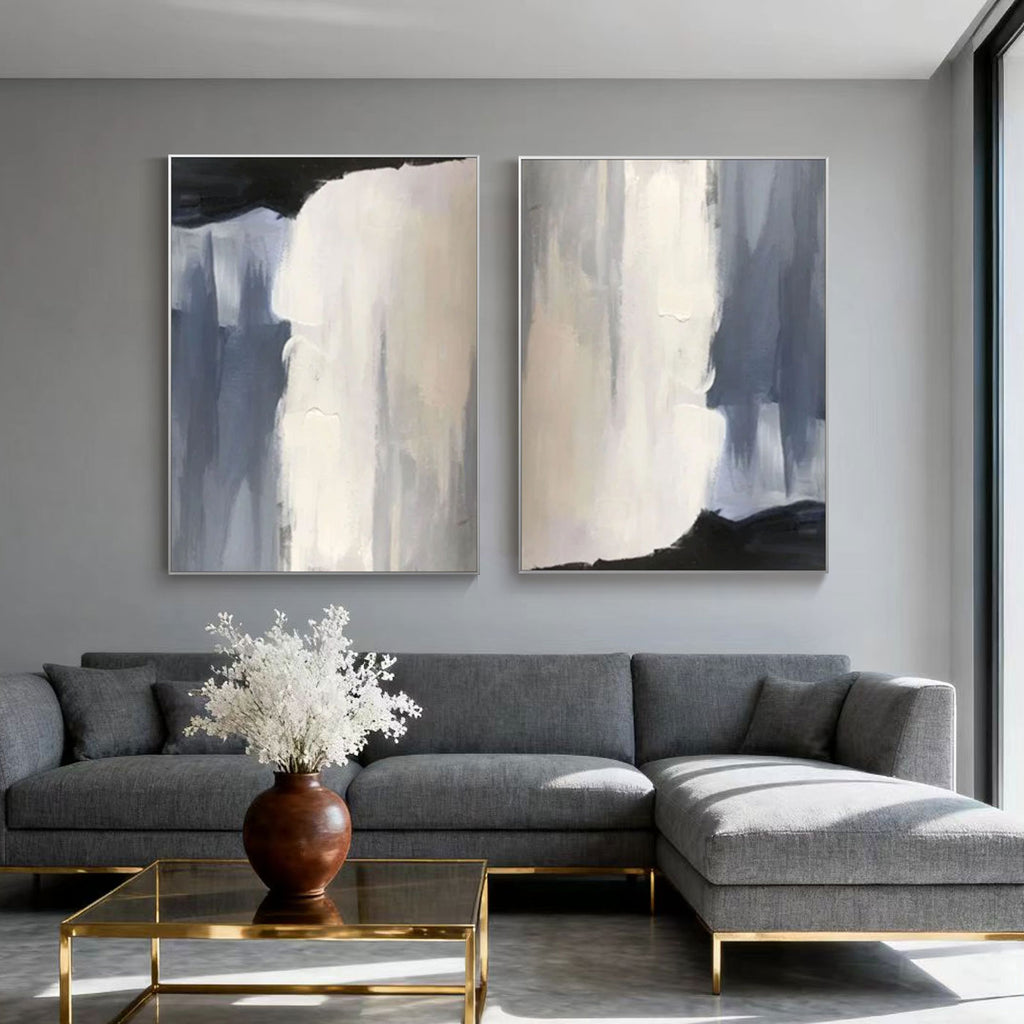 Modern Abstract Minimalist Painting - Monochrome Falls