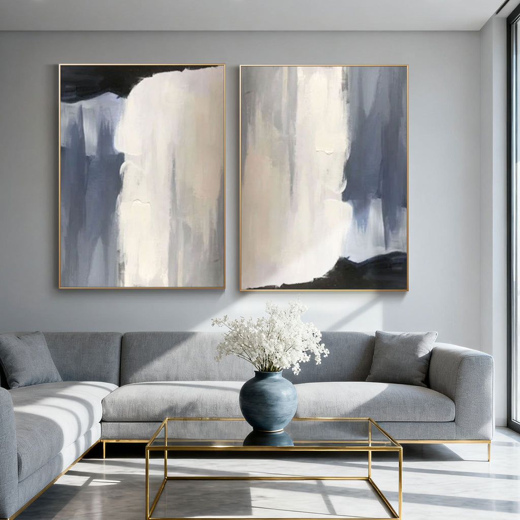 Modern Abstract Minimalist Painting - Monochrome Falls