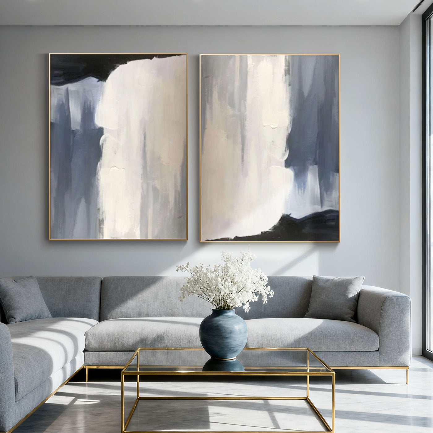 Modern Abstract Minimalist Painting - Monochrome Falls