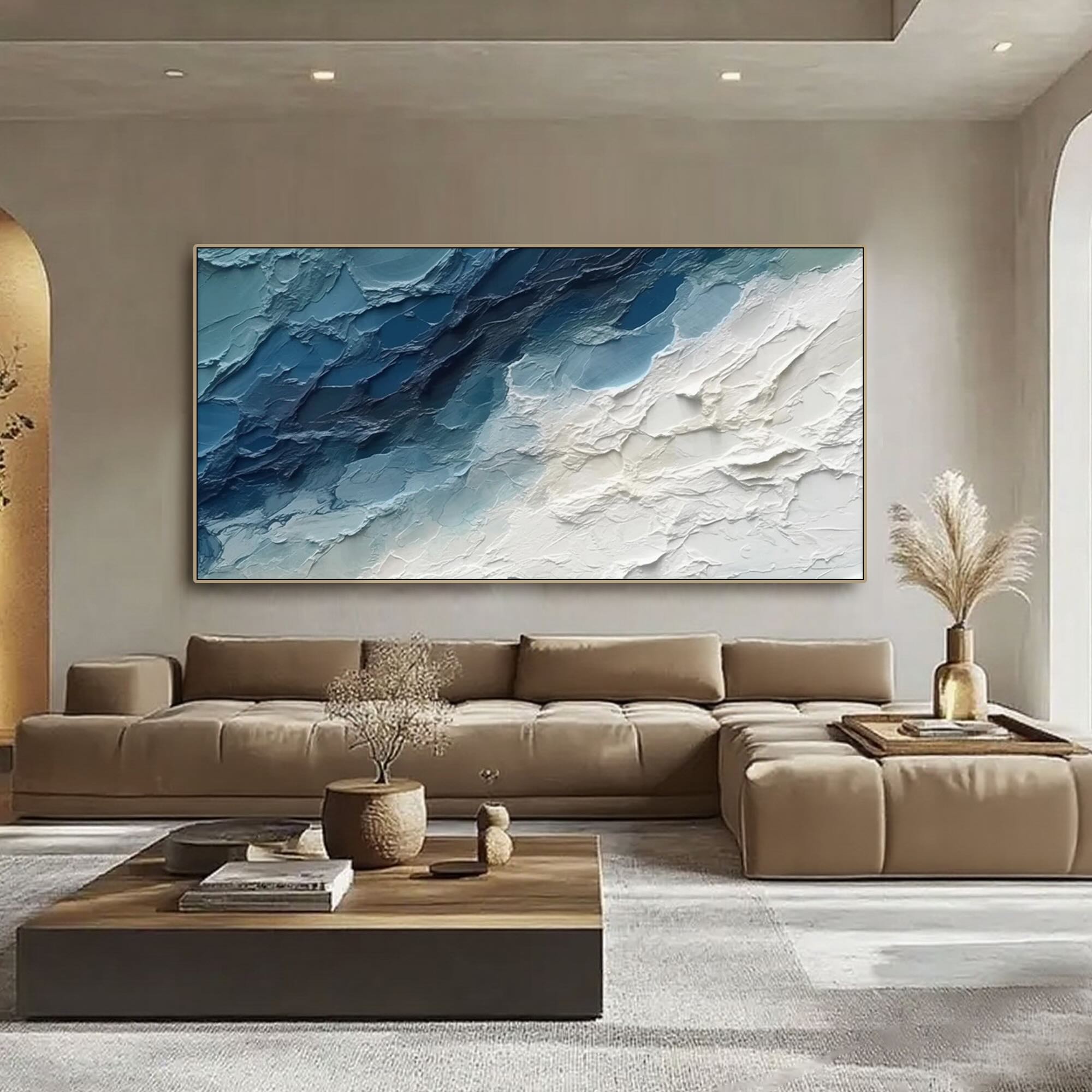 Framed and unframed abstract ocean painting canvas art options.