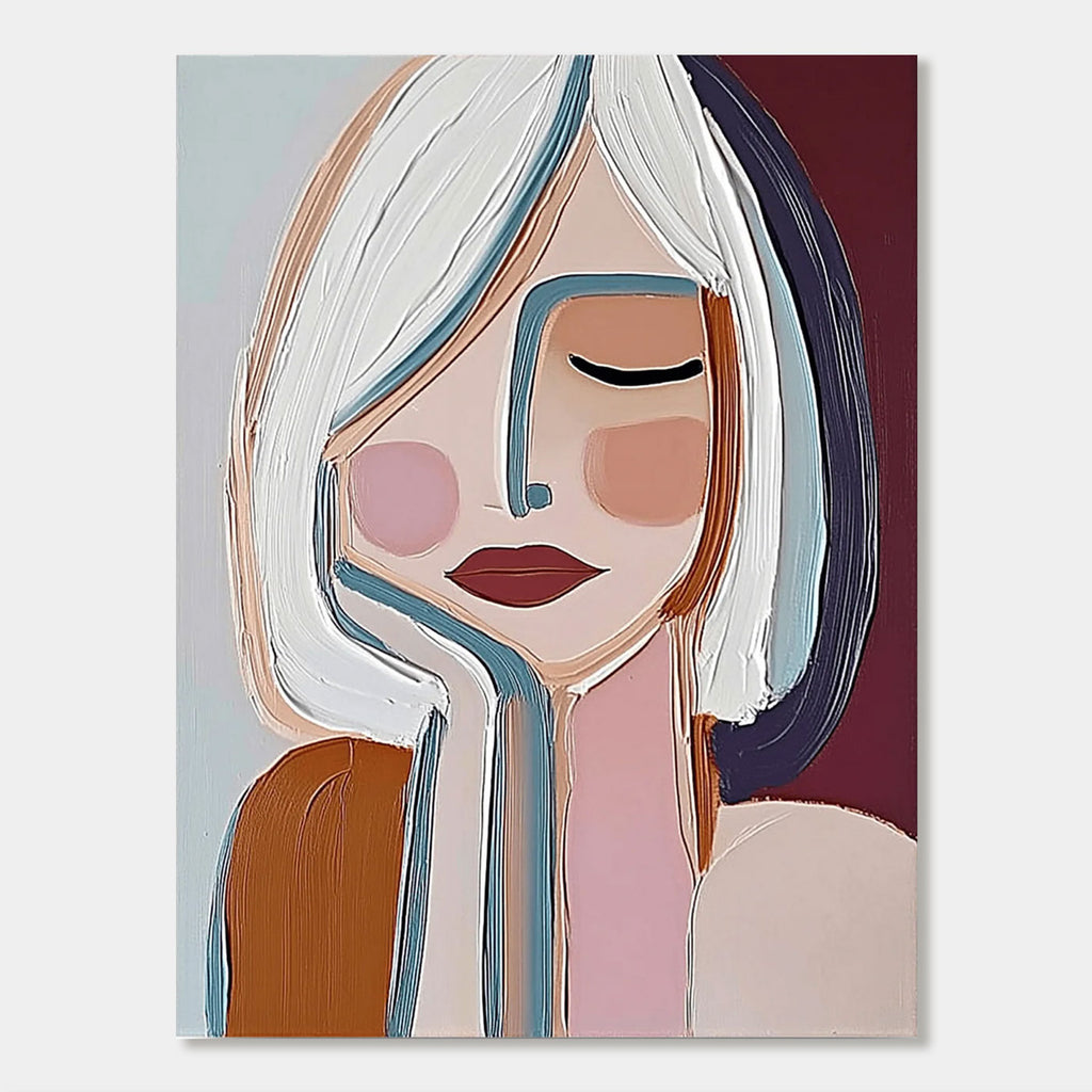 Modern abstract hand-painted portrait with colorful brushstrokes on canvas - Lumi Gallery