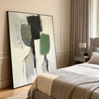 Lumi Gallery modern abstract hand-painted canvas wall art with black, green, gray tones in bedroom