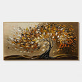 Modern expressionist tree painting with warm beige, brown, and orange tones.