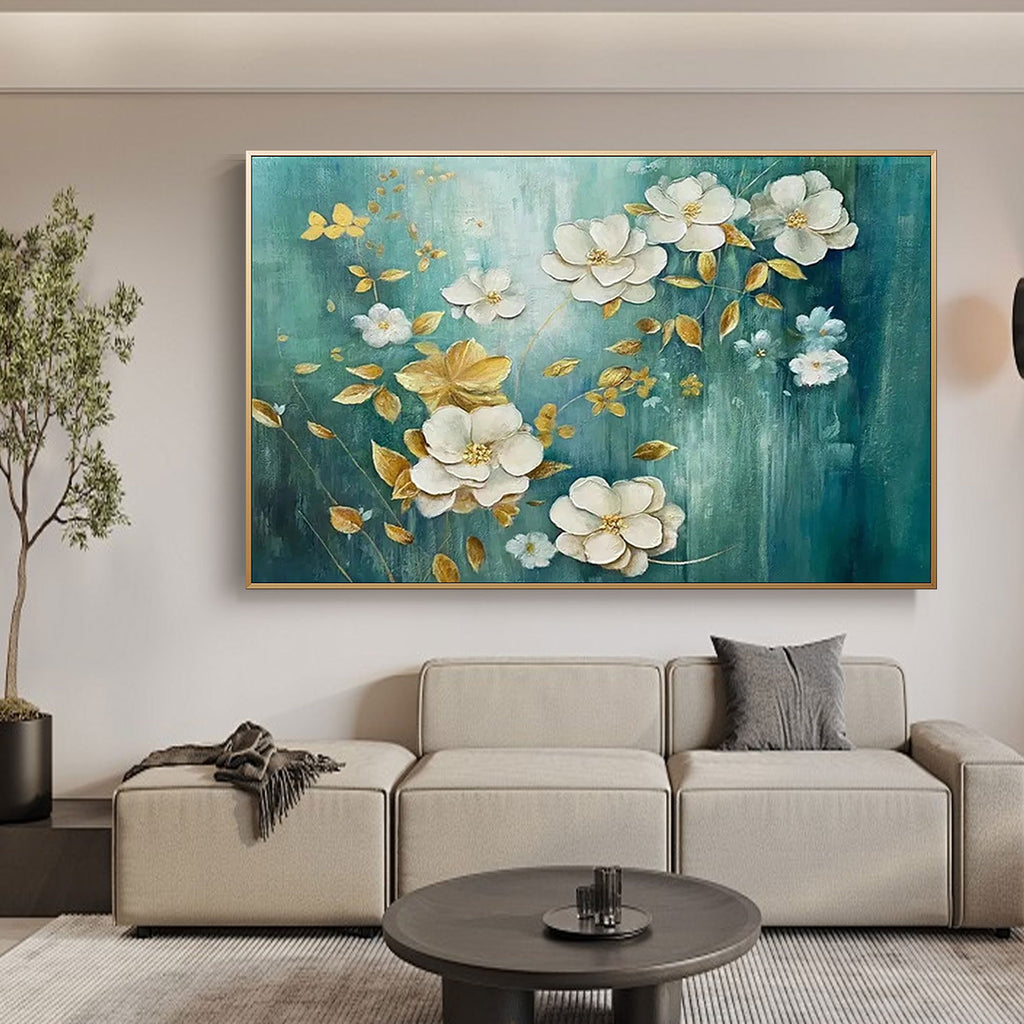 Stylish green and golden floral wall decor for tranquil interior design.