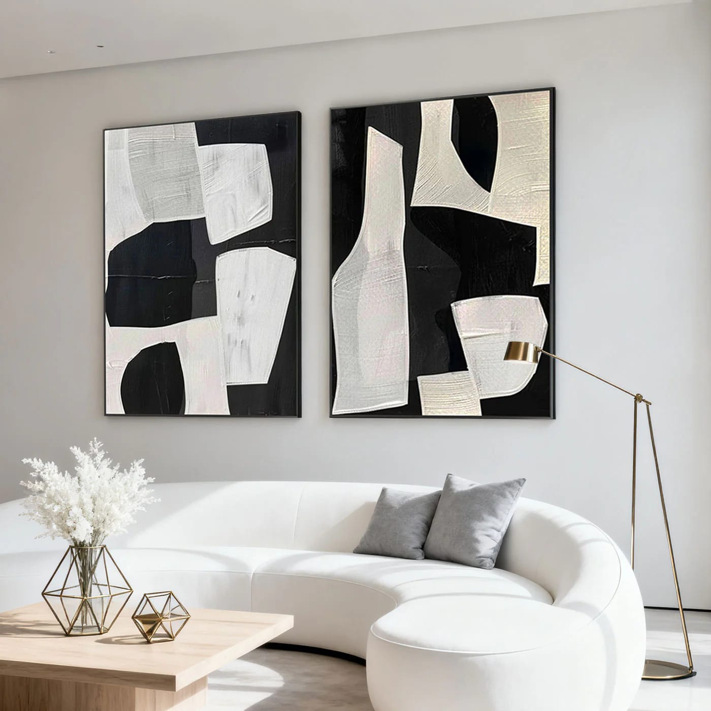Textured geometric abstract canvas art in modern living room