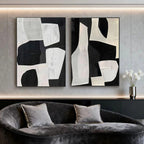 Lumi Gallery modern geometric abstract wall art set black white textured canvas contemporary living room