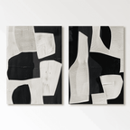 Interlocking forms dance in stark black and white, where geometry meets organic flow—a bold diptych meditation on contrast 