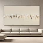 Lumi Gallery's modern minimalist abstract people canvas painting in neutral tones above white sofa
