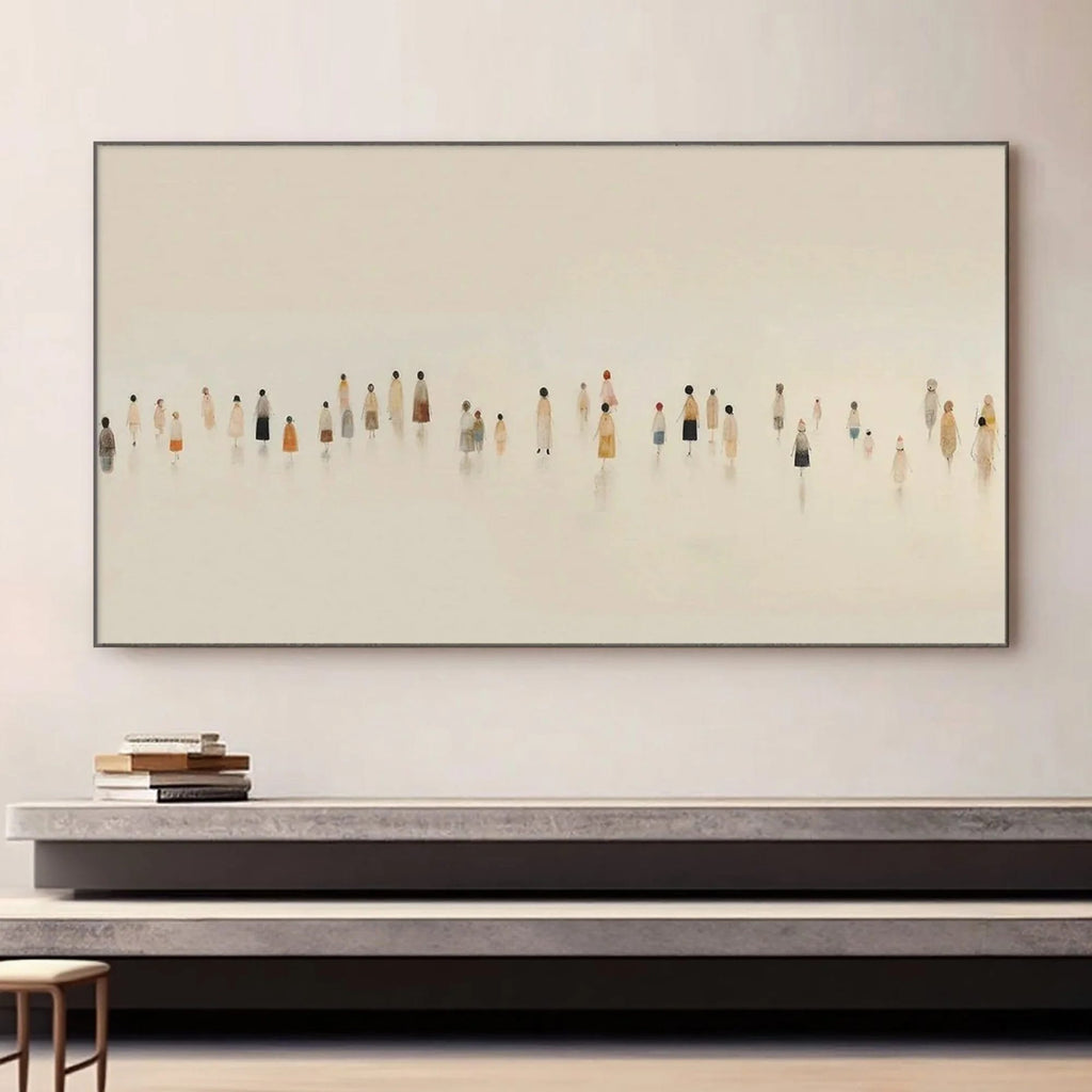Modern minimalist abstract people painting on canvas, soft neutral background, Lumi Gallery