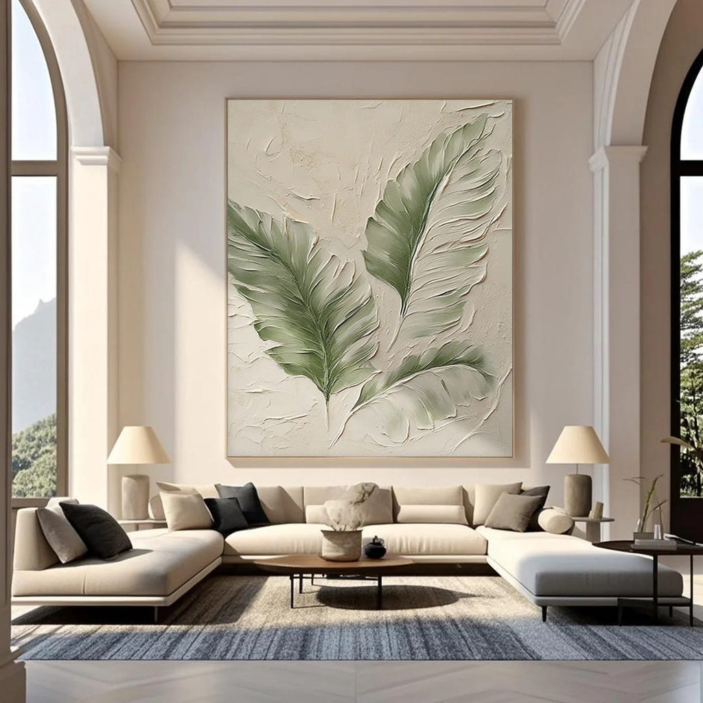 Lumi Gallery's Modern Minimalist Banana Leaf II textured botanical wall art in contemporary living room