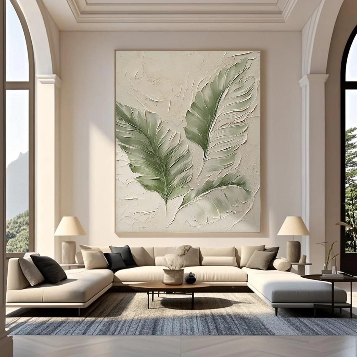 Lumi Gallery's Modern Minimalist Banana Leaf II textured botanical wall art in contemporary living room