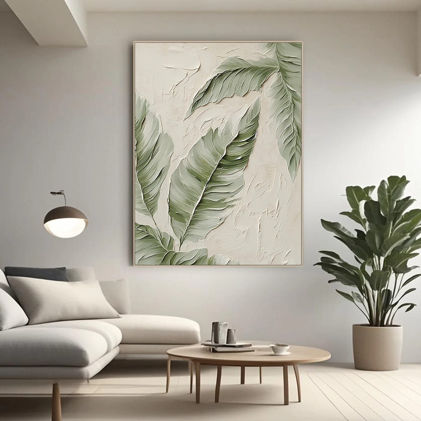 Lumi Gallery's Modern Minimalist Banana Leaf Ⅲ botanical canvas art in contemporary living room