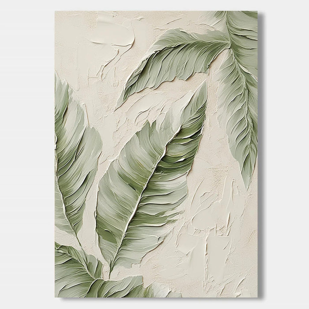 Modern minimalist botanical canvas art with textured banana leaves, Lumi Gallery